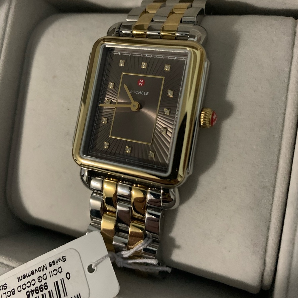Michele deco II watch - two tone silver and gold